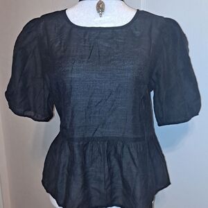 American Eagle Black Puffy Sleeve Sheer Tie Back Blouse Size Medium NWT